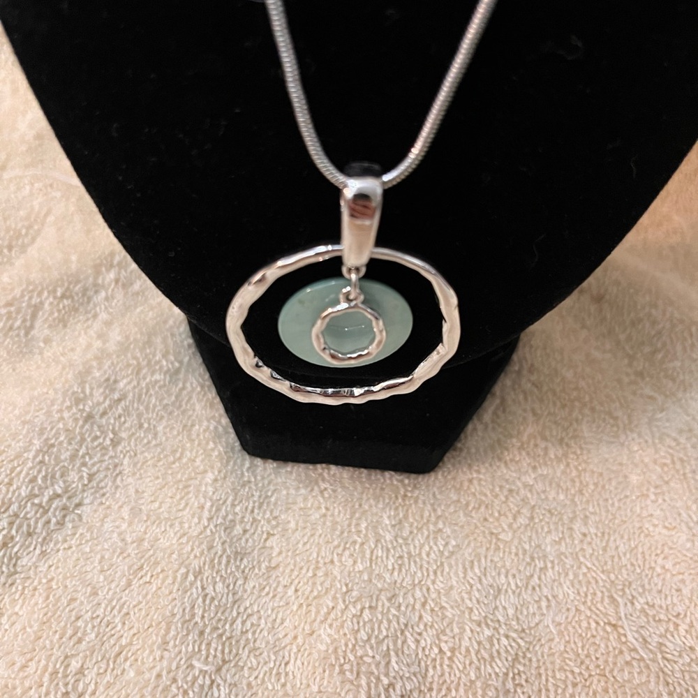Lia Sophia Layered Disc Pendant Necklace - Silver Tone & Seafoam Green - Picture 2 of 9